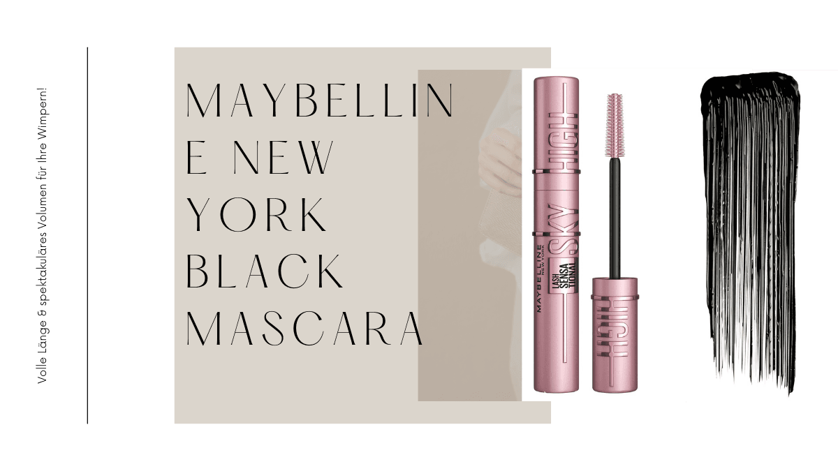 Maybelline New York Lash Sensational Sky High Mascara – schwarze Wimperntusche mit Tower-Flex-Bürste für voluminöse und lange Wimpern.