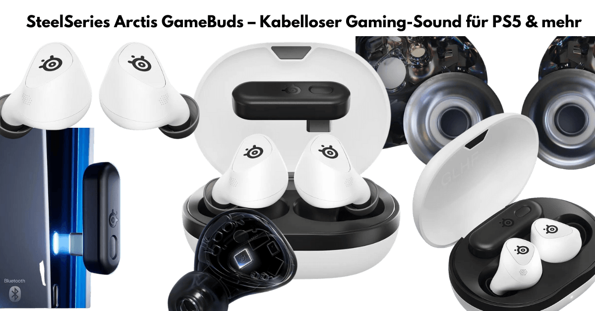 SteelSeries Arctis GameBuds – kabellose Gaming-In-Ear-Kopfhörer mit Ladecase, Adapter und Neodym-Treibern.