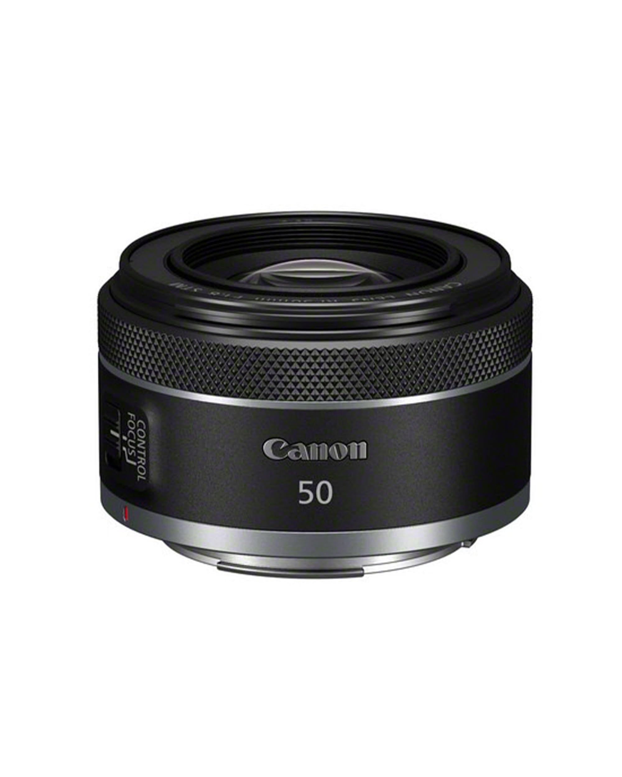 Kompaktes Canon RF 50mm F1.8 STM Standardobjektiv in schwarzem Design.