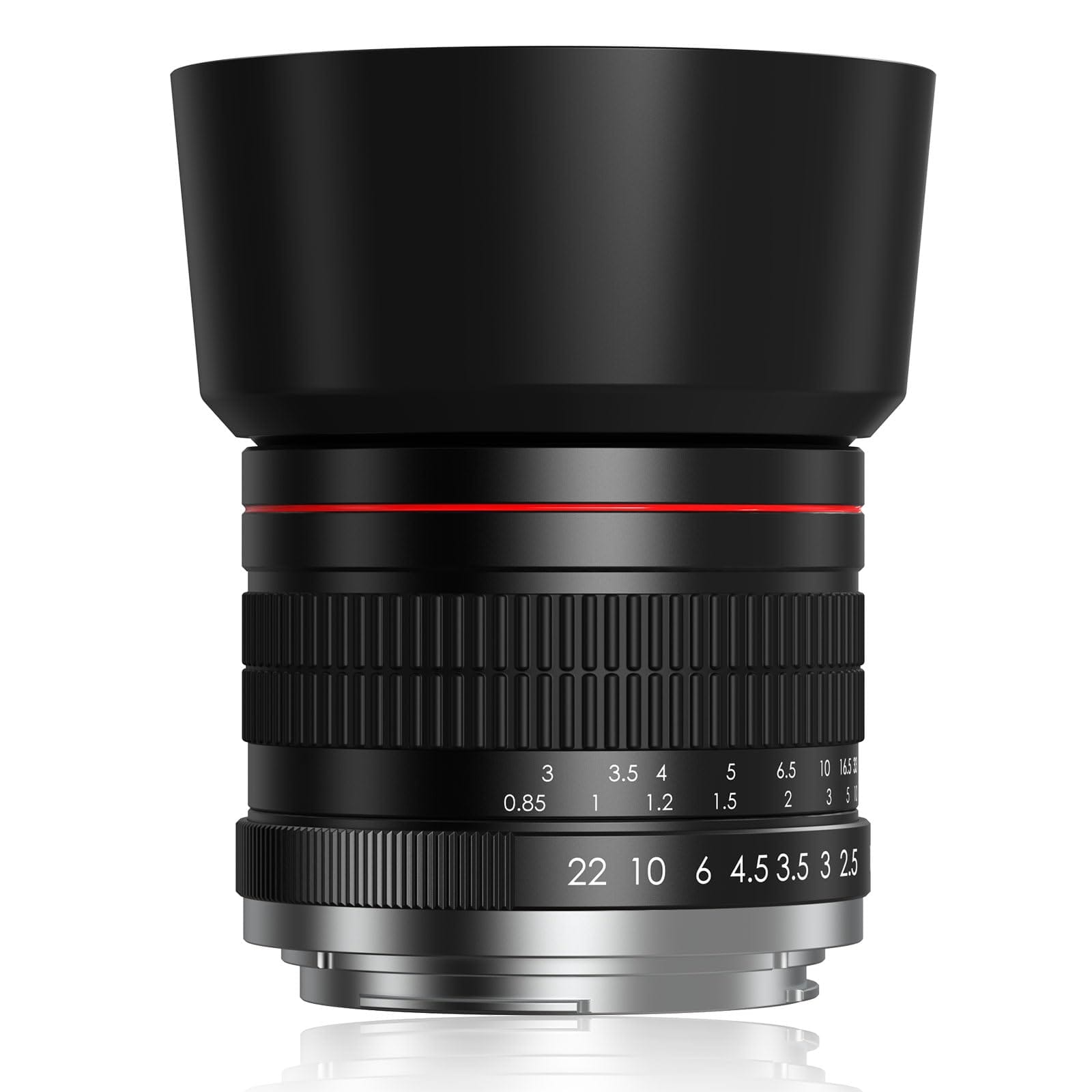 BENOISON 85mm f1.8 manuelles Porträtobjektiv mit Metallgehäuse für Canon-Kameras, frontal abgebildet.