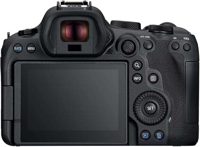 Rückseite der Canon EOS R6 Mark II-Kamera mit Display und Bedientasten