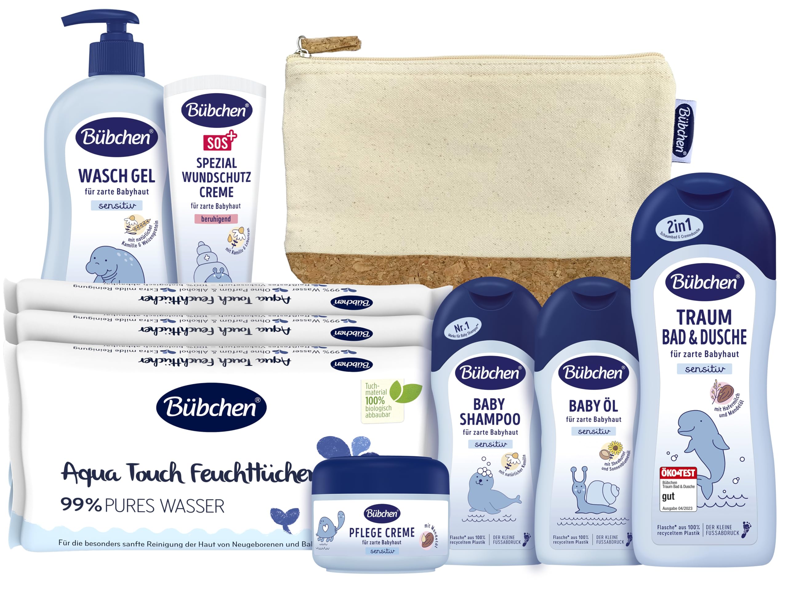 Bübchen Pflegeset für Neugeborene, 7-teilig – Geschenkset mit Baby-Produkten, von mildem Shampoo bis pflegender Wundschutzcreme, ohne Silikone