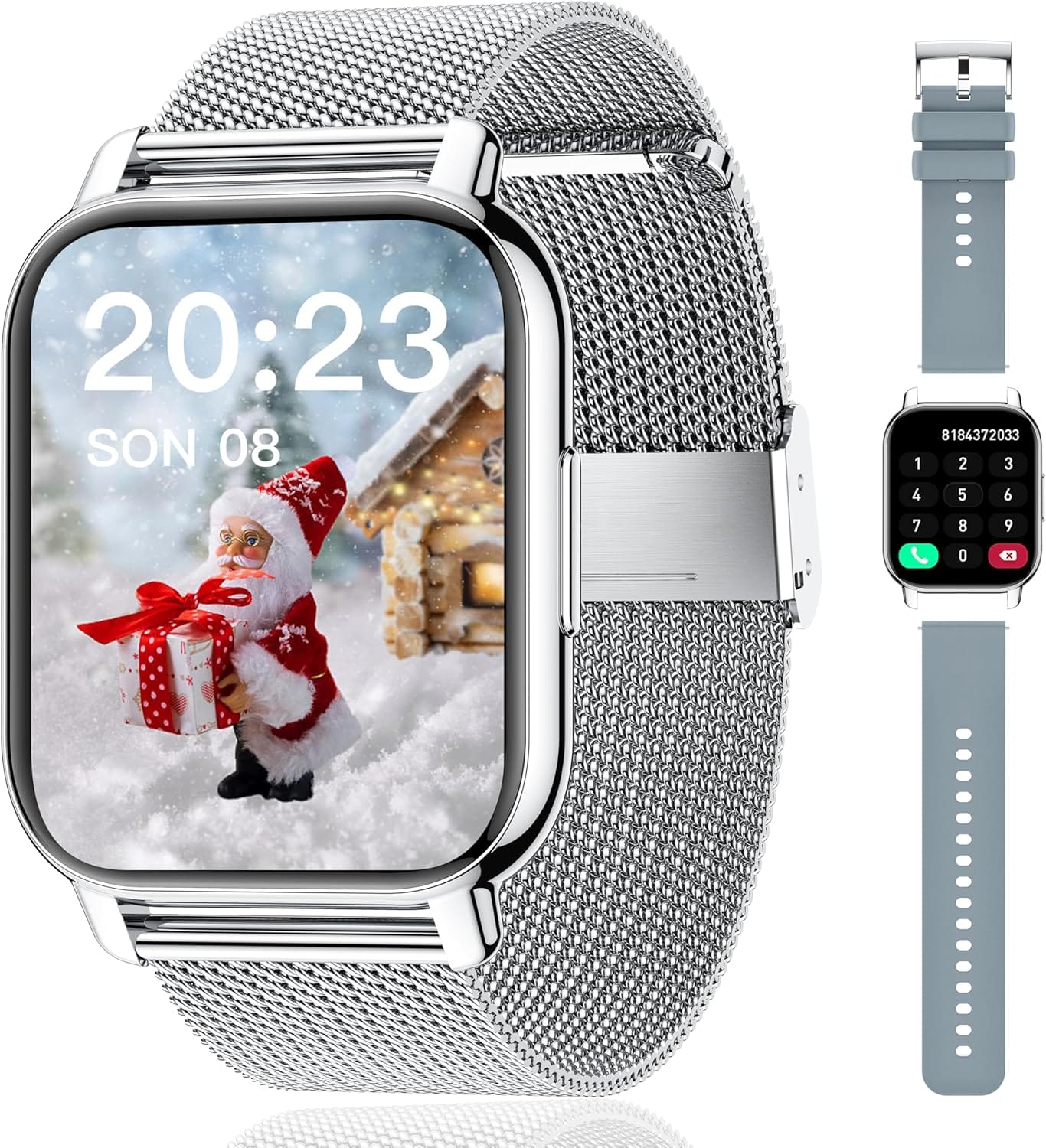 Popglory Smartwatch Herren Damen, 2 Uhrenarmband Sprachassistent, 100+ Sportmodi Fitnessuhr mit Bluetooth Anrufe SpO2 Blutdruckmessung Herzfrequenz...